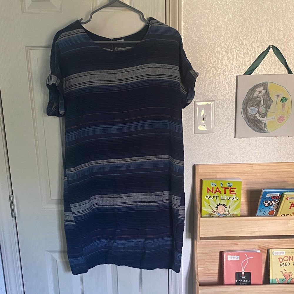Old Navy Linen Navy and White Striped Dress